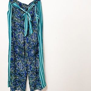 ANTHROPOLOGIE Blank London blue and green pattern tie front statement pants.